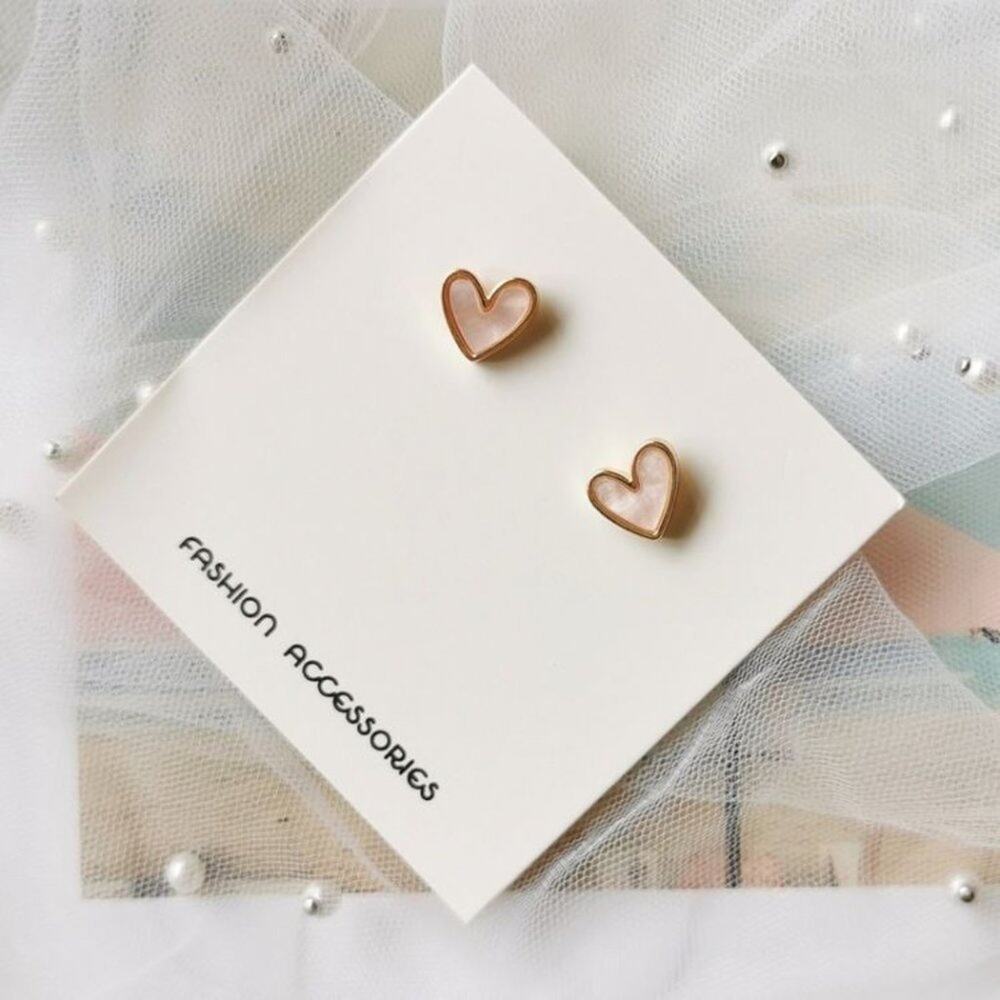 NEW Delicate Dainty Pink Sweet Heart Shaped Precious Gold Stud Earrings A0113 - Picture 6 of 14
